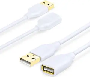 USB Extension Cable White 2-Pack 2.0 6ft/2m USB Type A Male to A Female Extension Cord White USB Cable Extender with Gold-Plated Connectors
