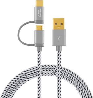 CableCreation 2 in 1 USB C Cable, 4ft Micro USB + USB C to USB A Fast Charge Cord Braided, Compatible with Galaxy S20/S10/S9 Note 10 9 8, Pixel 4XL,1.2 M/ Space Gray Aluminum