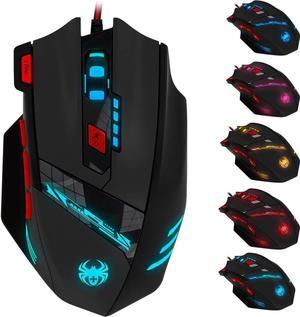 Zelotes T90 Professional 9200 DPI High Precision USB Wired Gaming Mouse,8 Buttons,With 7 kinds modes of LED Colorful Breathing Light, Weight Tuning Set (Black)