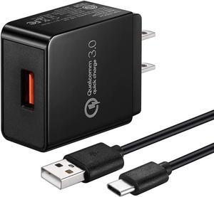 Quick Charge 3.0 Adaptive Fast Charging Wall Charger Compatible with Samsung Galaxy A20 A30 A40 A50 A70 A80A10E A20E A20S A30S A50S A51Galaxy S8 S9 S10 PlusNote 9 8 with 5Ft Type C Cord (Black)