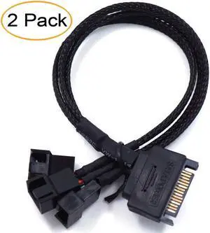 SATA to 3 x 3 Pin / 4 Pin PMW 12V PC Case Fan Power Adapter Cable, 3-Pin or 4-Pin (PWM Connector) to 15 Pin SATA Computer Cooler Cooling Fan Splitter Y Power Cable 2-Pack