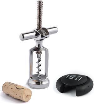BOJ Self Pulling Corkscrew and Cap Cut Foil Cutter, Handheld Wine Opener Vintage Style, Gray Silver and Black