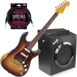 Vintage Icon Distressed V6HMR- Sunburst, RockJam 20 Watt, ErnieBall Cable Bundle Vintage Icon Distressed V6HMR- Sunburst, RockJam 20 Watt, ErnieBall Cable Bundle
