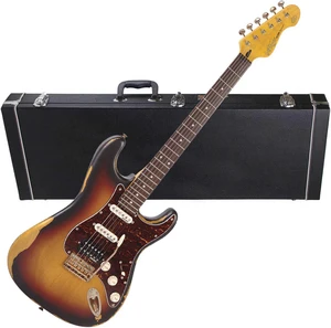 Vintage Icon Distressed V6HMR- Sunburst, Gearlux Electric Guitar Case Bundle Vintage Icon Distressed V6HMR- Sunburst, Gearlux Electric Guitar Case Bundle