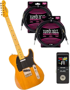 Vintage V52 ICON Electric Guitar Distressed Butterscotch, KLIQ TinyTune, (2) ErnieBall Cable Bundle Vintage V52 ICON Electric Guitar Distressed Butterscotch, KLIQ TinyTune, (2) ErnieBall Cable Bundle