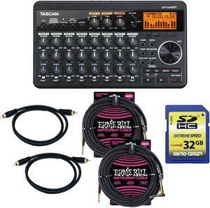 Tascam DP-008EX 8-Track Digital Pocketstudio, SD Card 32GB, (2) ErnieBall 1/4 cables, (2) RCA Cables Bundle