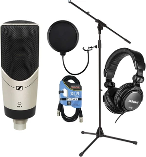 Sennheiser MK 4 Studio Condenser Mic, Mic Stand, Pop Filter, Tascam TH02, XLR Cable Bundle Sennheiser MK 4 Studio Condenser Mic, Mic Stand, Pop Filter, Tascam TH02, XLR Cable Bundle