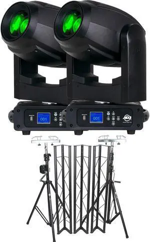 (2) American DJ Focus Spot 5Z 200 Watt, Prox Cases T-LS35VC DJ Production Crank Up Lighting System Bundle