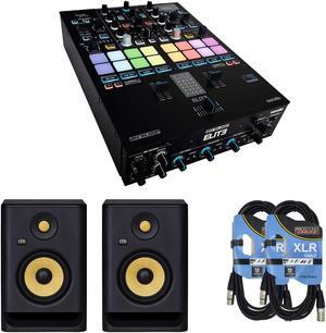 Reloop Elite Mixer + KRK RP5G4 Rokit 5 Generation 4 Powered Studio Monitor, Black, Pair and Cables.