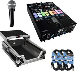 Reloop Elite Mixer + ProX XS-M12LT Large Format 12" DJ Mixer Case with Laptop Shelf and Microphone and Cables.
