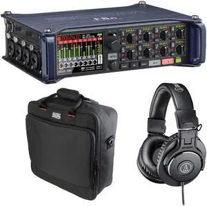 Zoom F8n Multi-Track Field Recorder + Gator G-MIXERBAG-1515 Mixer Bag and Audio-Technica ATH-M30x Monitor Headphones (Black)