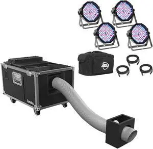 Chauvet DJ Cumulus Professional Low-lying Fog Machine + American DJ Mega Flat Pak Plus - 4x Mega Par Profile Plus LED Pars, 3x DMX Cable, & Bag