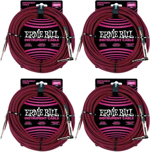 (4) Ernie Ball PO6062 25 Braided Straight/Angle Instrument Cable Black/Red Bundle (4) Ernie Ball PO6062 25 Braided Straight/Angle Instrument Cable Black/Red Bundle