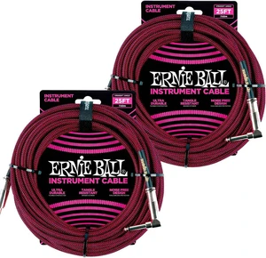 (2) Ernie Ball PO6062 25 Braided Straight/Angle Instrument Cable Black/Red Bundle (2) Ernie Ball PO6062 25 Braided Straight/Angle Instrument Cable Black/Red Bundle