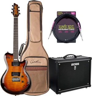 Godin (024124) LGXT Cognac Burst Flame Guitar / Bag, Boss Katana-50 MkII, ErnieBall Cable Bundle Godin (024124) LGXT Cognac Burst Flame Guitar / Bag, Boss Katana-50 MkII, ErnieBall Cable Bundle