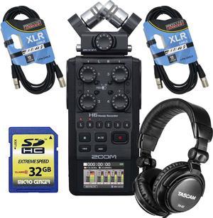 Zoom H6 All Black Handy Recorder, (2) Movo PM10 Lavalier Mic, (2) 3.5mm to  XLR Adapter, (2) XLR Cable, Movo SMM5-B Mount, SD Card 32Gb, Windscreen  Bundle