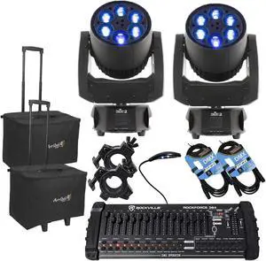 (2) CHAUVET DJ Intimidator Trio  LED Moving Head, (2) Arriba Cases ACR-19, (2) DMX Cables, (2) Clamps, Rockville ROCKFORCE 384 Bundle