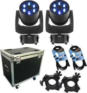 (2) CHAUVET DJ Intimidator Trio  LED Moving Head, Moving Head Flight Case, (2) DMX Cables, (2) Clamps Bundle