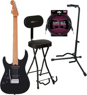 Charvel Pro-Mod DK24 HH 2PT CM LH (Gloss Black), Gator GFW-GTR-1000 Stand, Gator GFW-GTR-SEAT, ErnieBall Cable Bundle Charvel Pro-Mod DK24 HH 2PT CM LH (Gloss Black), Gator GFW-GTR-1000 Stand, Gator GFW-GTR-SEAT, ErnieBall Cable Bundle