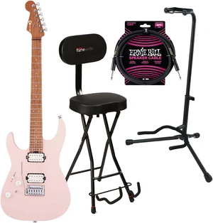 Charvel Pro-Mod DK24 HH 2PT CM LH (Satin Shell Pink), Gator GFW-GTR-1000 Stand, Gator GFW-GTR-SEAT, ErnieBall Cable Bundle Charvel Pro-Mod DK24 HH 2PT CM LH (Satin Shell Pink), Gator GFW-GTR-1000 Stand, Gator GFW-GTR-SEAT, ErnieBall Cable Bundle