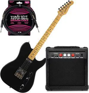 Godin (049332) Stadium HT Electric Guitar  Matte Black, LyxPro Amp, ErnieBall Cable Bundle