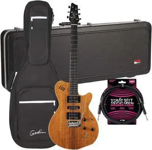 Godin (041497) xtSA Koa Electric Guitar, Natural, Gator GC-ELECTRIC-A Case, ErnieBall Cable Bundle