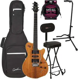 Godin (041497) xtSA Koa Electric Guitar, Natural, Gator GFW-GTR-1000, Gator GFW-GTR-SEAT, ErnieBall Cable Bundle
