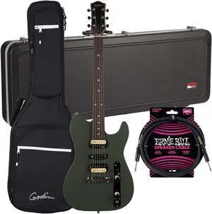 Godin (050406) Radium Electric Guitar  Matte Green, Gator GC-ELECTRIC-A Case, ErnieBall Cable Bundle