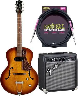 Godin (031986) 5th Avenue Electric Guitar  Cognac Burst, Fender Frontman 10G Amp, ErnieBall Guitar Cable Bundle