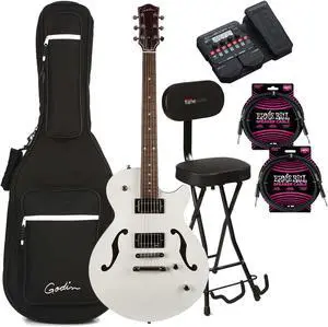 Godin (050222) Montreal Premiere HT - Trans White, Gator GFW-GTR-SEAT, Zoom G1X Effect Pedal, (2) ErnieBall Cables Bundle