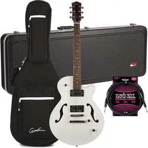Godin (050222) Montreal Premiere HT - Trans White, Gator GC-ELECTRIC-A Deluxe ABS, ErnieBall Cable Bundle