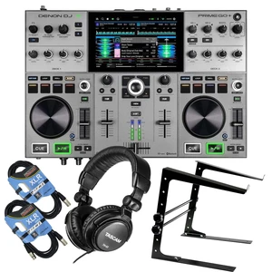 Denon DJ Prime GO+ Portable Standalone DJ System - Laptop Stand - Tascam TH02 - (2) XLR Cables Bundle Denon DJ Prime GO+ Portable Standalone DJ System - Laptop Stand - Tascam TH02 - (2) XLR Cables Bundle