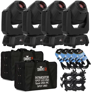 (4) Chauvet DJ Intimidator Spot 260X 75W LED Moving Head, (2) Chauvet DJ CHS-2XX, (4) DMX Cables, (4) O-Clamp Bundle (4) Chauvet DJ Intimidator Spot 260X 75W LED Moving Head, (2) Chauvet DJ CHS-2XX, (4) DMX Cables, (4) O-Clamp Bundle