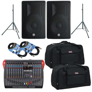 (2) PSG Audio Cobra 15" 2000 Watt, PSG Audio LX12 Mixer, (2) Gator Tote15, Stands, (2) XLR Cables Bundle (2) PSG Audio Cobra 15" 2000 Watt, PSG Audio LX12 Mixer, (2) Gator Tote15, Stands, (2) XLR Cables Bundle