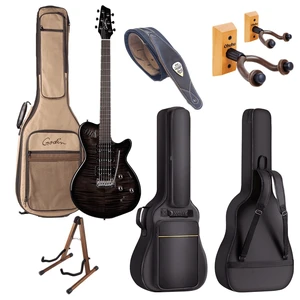Godin 025503 xtSA Trans Black Flame 6 string Electric Guitar - CAHAYA Guitar Bag - Donner Wooden Stand - Wall Mount 2-Pack - Legato Guitar Strap Godin 025503 xtSA Trans Black Flame 6 string Electric Guitar - CAHAYA Guitar Bag - Donner Wooden Stand - Wall Mount 2-Pack - Legato Guitar Strap