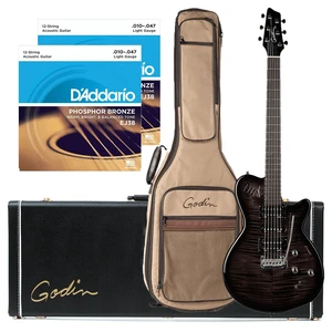 Godin 025503 xtSA Trans Black Flame 6 string Electric Guitar - Godin V1095 Hard Shell Case - (2) D'Addario EJ38 Phosphor Bronze Godin 025503 xtSA Trans Black Flame 6 string Electric Guitar - Godin V1095 Hard Shell Case - (2) D'Addario EJ38 Phosphor Bronze