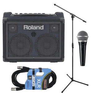 Roland KC-220 Battery Powered Stereo Keyboard Amplifier + Dynamic Vocal Microphone + Stand and Cable. Roland KC-220 Battery Powered Stereo Keyboard Amplifier + Dynamic Vocal Microphone + Stand and Cable.