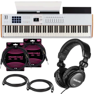 Arturia KeyLab 88 MK3 Keyboard Controller (White) - (2) ErnieBall 1/4 Cables - (2) Midi Cables - Tascam TH02 Bundle Arturia KeyLab 88 MK3 Keyboard Controller (White) - (2) ErnieBall 1/4 Cables - (2) Midi Cables - Tascam TH02 Bundle
