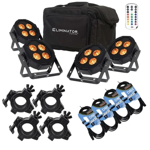 Eliminator Mega Flat Hex L Pak4 RGBLA+UV LED PAR Light Kit, (4) Clamps, (4) DMX Cables Bundle Eliminator Mega Flat Hex L Pak4 RGBLA+UV LED PAR Light Kit, (4) Clamps, (4) DMX Cables Bundle