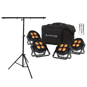 Eliminator Mega Flat Hex L Pak4 RGBLA+UV LED PAR Light Kit, T-Bar DJ Light Stand Bundle Eliminator Mega Flat Hex L Pak4 RGBLA+UV LED PAR Light Kit, T-Bar DJ Light Stand Bundle