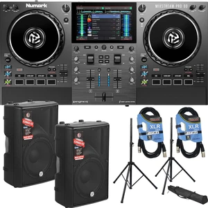 Numark Mixstream Pro Go Battery-Powered Standalone DJ Controller, (2) PSG AUDIO Cobra 112, Speakers Stands, (2) XLR Cables Bundle Numark Mixstream Pro Go Battery-Powered Standalone DJ Controller, (2) PSG AUDIO Cobra 112, Speakers Stands, (2) XLR Cables Bundle