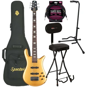 Spector Euro 5 Classic Bass Guitar, Metallic Gold Gloss, Gator GFW-GTR-SEAT and Stand, ErnieBall 1/4 Cable Bundle Spector Euro 5 Classic Bass Guitar, Metallic Gold Gloss, Gator GFW-GTR-SEAT and Stand, ErnieBall 1/4 Cable Bundle
