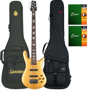 Spector Euro 5 Classic Bass Guitar, Metallic Gold Gloss, Gator Transit Bass, (2) Elixir Strings 14202 Bundle Spector Euro 5 Classic Bass Guitar, Metallic Gold Gloss, Gator Transit Bass, (2) Elixir Strings 14202 Bundle