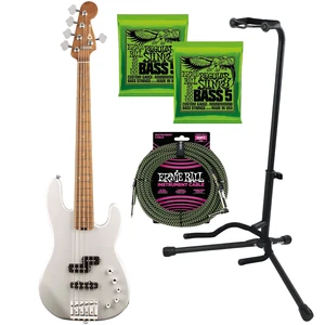 Charvel Pro-Mod San Dimas Bass PJ V Platinum Pearl, (2) Ernie Ball 2836, Gator Stand, Ernie Ball P06077 Bundle Charvel Pro-Mod San Dimas Bass PJ V Platinum Pearl, (2) Ernie Ball 2836, Gator Stand, Ernie Ball P06077 Bundle