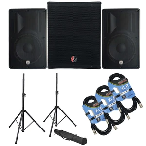 (2) PSG Audio Cobra 12" 1600 Watt, PSG Audio CHAOS 18 2400 Watt Sub, Stands, (3) XLR Cables Bundle (2) PSG Audio Cobra 12" 1600 Watt, PSG Audio CHAOS 18 2400 Watt Sub, Stands, (3) XLR Cables Bundle