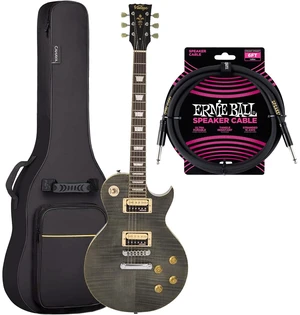 Vintage V100TBK Electric Guitar, Flamed Black, CAHAYA Guitar Bag, ErnieBall Cable Bundle Vintage V100TBK Electric Guitar, Flamed Black, CAHAYA Guitar Bag, ErnieBall Cable Bundle