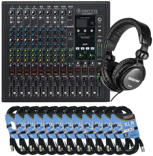 Mackie Onyx12 12-channel Analog Mixer, (12) XLR Cables, Tascam TH-02 Bundle Mackie Onyx12 12-channel Analog Mixer, (12) XLR Cables, Tascam TH-02 Bundle
