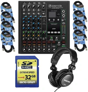 Mackie Onyx8 8-channel Mixer, (8) XLR Cables, Tascam TH02, 32GB SD CARD Bundle Mackie Onyx8 8-channel Mixer, (8) XLR Cables, Tascam TH02, 32GB SD CARD Bundle
