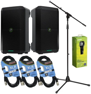 (2) Mackie Thump Go 8 Battery-Powered Loudspeaker, Shure SV100 Mic, Mic Stand, (3) XLR Cables Bundle (2) Mackie Thump Go 8 Battery-Powered Loudspeaker, Shure SV100 Mic, Mic Stand, (3) XLR Cables Bundle