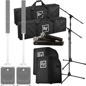 (2) Electro-Voice Evolve 50M Powered Speaker - White (Top Cover Included), (2) EVOLVE50-SUBCVR, (2) Mic Stands, BLX288/PG58 Bundle (2) Electro-Voice Evolve 50M Powered Speaker - White (Top Cover Included), (2) EVOLVE50-SUBCVR, (2) Mic Stands, BLX288/PG58 Bundle